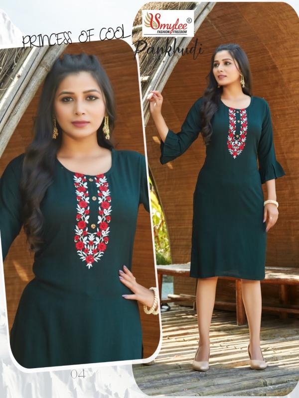 Smylee Pankhudi Rayon Designer Embroidery Kurti